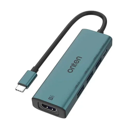 Estación de Acoplamiento Onten UC123 5 en 1 USB-C a HDMI y USB 3.0 Hub con Entrada de 5 V