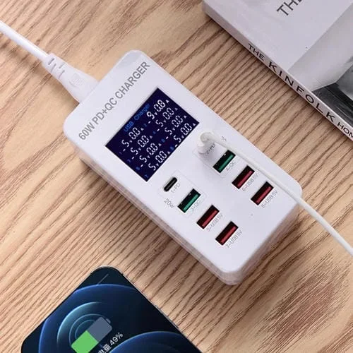 Estación de carga inteligente A8T 40W 8 Puertos USB QC3.0 USB-C Pantalla Digital (AU)
