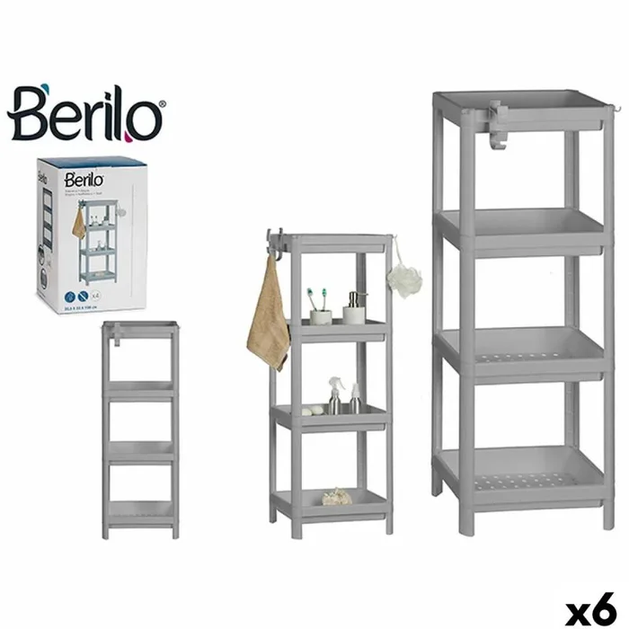 Estantería de baño berilo ba5080-4-gr gris polipropileno 35,5 x 100 x 23 cm 6 unidades