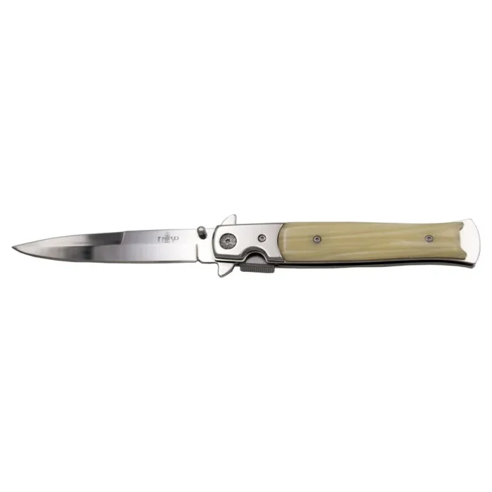 Estilete Third, mango de Aluminio y ABS imitación nacarina, hoja de acero inox de 11 cm, acabado pulido, con clip, 11130B, herramienta para uso deportivo, pesca y caza