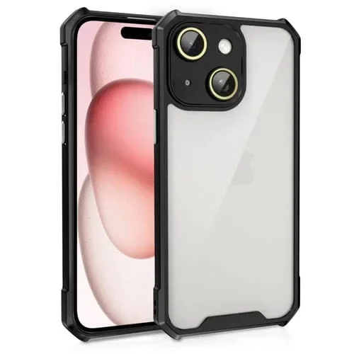 Estuche Acrílico para Teléfono iPhone 15 Plus a Prueba de Golpes con Película de Vidrio para Lentes (Negro)