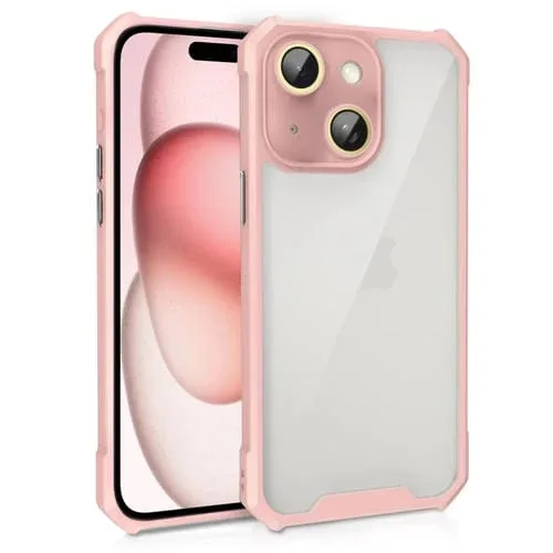 Estuche Acrílico para Teléfono iPhone 15 Plus a Prueba de Golpes con Película de Vidrio para Lentes (Rosa)