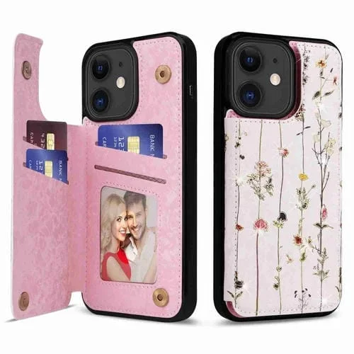Estuche Antirrobo Rfid para iPhone 11 con Doble Hebilla Impresa (Mundo de Flores Secas)