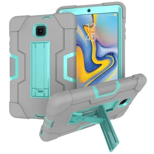 Estuche combinado silicona + PC con soporte para Galaxy Tab A 8.0 T387 (2018) (Gris + Aguamarina)