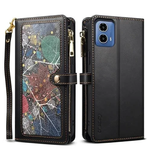 Estuche Cuero Rfid con Cremallera y Cordón para Motorola Moto G34 5G y G45 5G (Negro)