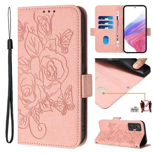 Estuche de Cuero Antirrobo Rfid para Infinix Hot 20 5G con Relieve (Rosa)