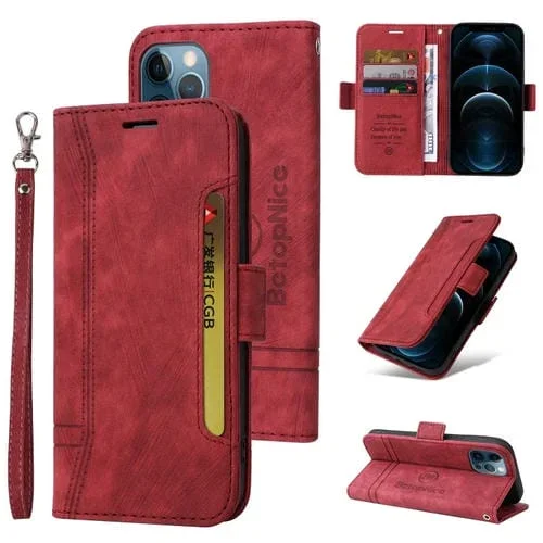 Estuche de Cuero Betopnice para iPhone 12 Pro Max con Hebilla de Doble Cara (Rojo)