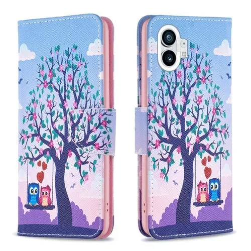 Estuche de Cuero For Nothing Phone 1 con Dibujo a Color (Búho)