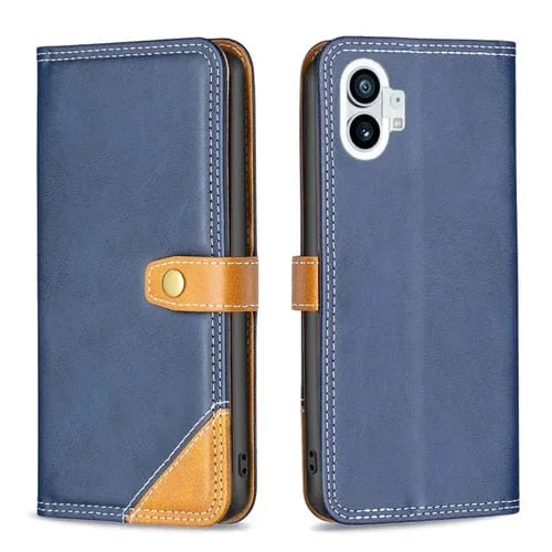 Estuche de Cuero For Nothing Phone 1 con Doble Hilo de Coser a Juego (Azul)