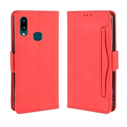 Estuche de Cuero Galaxy A10S Diseño Pantorrilla Estilo Billetera con Ranura para Tarjeta (Rojo)