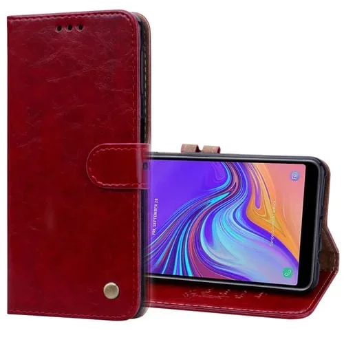Estuche de Cuero Galaxy A7 (2018) Tapa Horizontal Soporte Ranuras Tarjetas Billetera (Rojo)