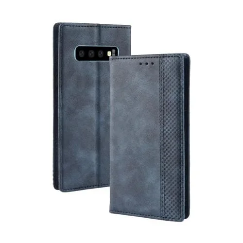Estuche de Cuero Galaxy S10 (5G) con Tapa Horizontal, Hebilla Magnética, Soporte, Ranuras para Tarjetas y Marco de Fotos (Azul)