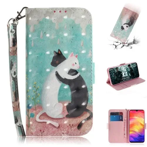 Estuche de Cuero Galaxy S10 Plus con Tapa Horizontal Dibujo 3D Soporte Ranuras y Billetera (Blanco y Negro)