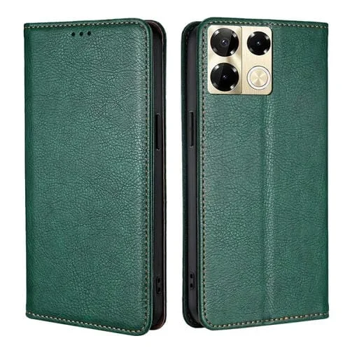 Estuche de Cuero Magnético para Infinix Note 40 Pro 5G con Aceite Brillante (Verde)