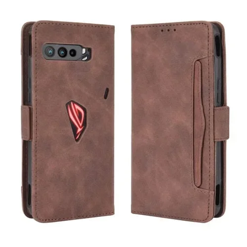 Estuche de Cuero para Asus Rog Phone 3 Zs661Ks con Diseño de Pantorrilla y Ranura para Tarjeta (Marrón)