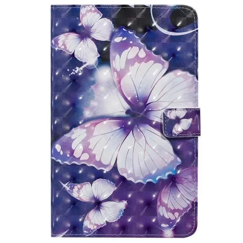 Estuche de Cuero para Galaxy Tab A 8.0 & S Pen (2019) con Tapa Horizontal, Soporte, Ranuras para Tarjetas y Billetera (Mariposa Morada)