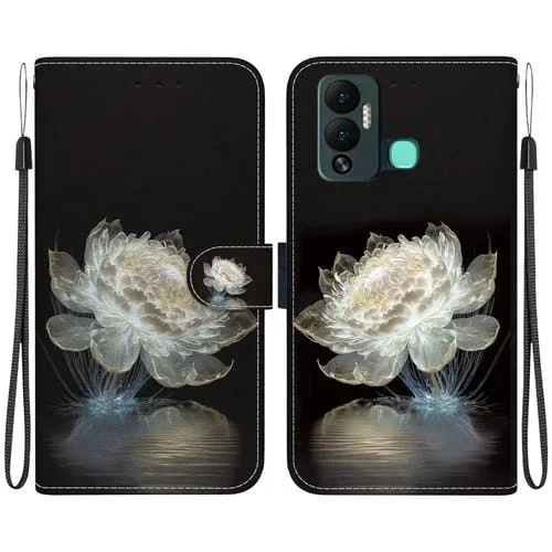 Estuche de Cuero para Infinix Hot 12 Play con Dibujo Coloreado y Textura de Cristal (Peonía)