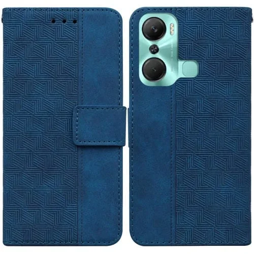 Estuche de Cuero para Infinix Hot 12 Pro con Tapa en Relieve Geométrico (Azul)