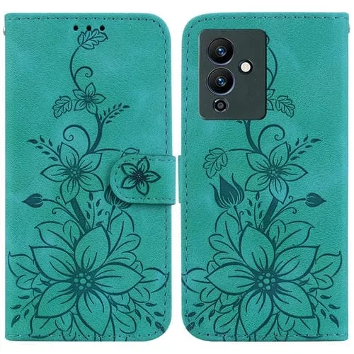 Estuche de Cuero para Infinix Note 12 Pro 5G y Note 12 5G con Relieve de Lirio (Verde)