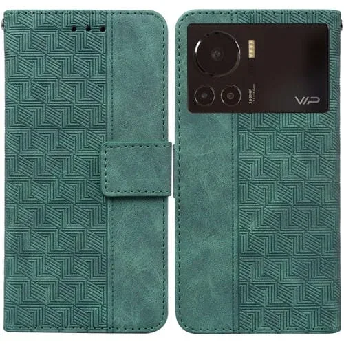 Estuche de Cuero para Infinix Note 12 Vip con Relieve Geométrico (Verde)