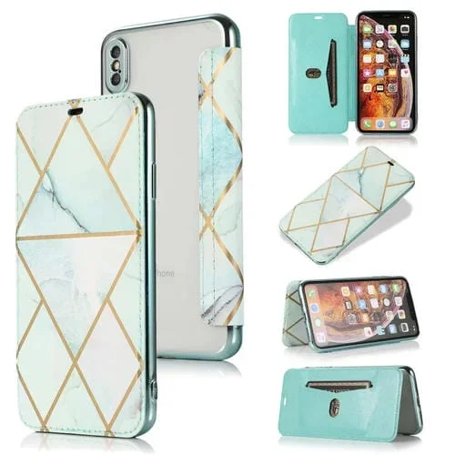 Estuche de Cuero para iPhone Xs Max Bronceado Pu + TPU con Tapa Horizontal, Soporte y Ranura para Tarjeta (Verde)