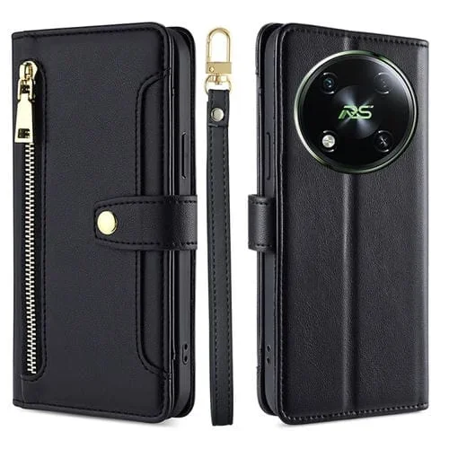 Estuche de Cuero para Itel Rs4 4G con Billetera, Cremallera y Cuerpo Cruzado (Negro)