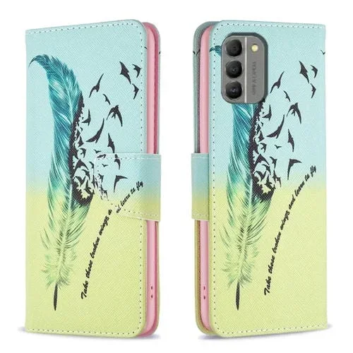 Estuche de Cuero para Nokia G310 con Patrón de Dibujo Coloreado y Pluma