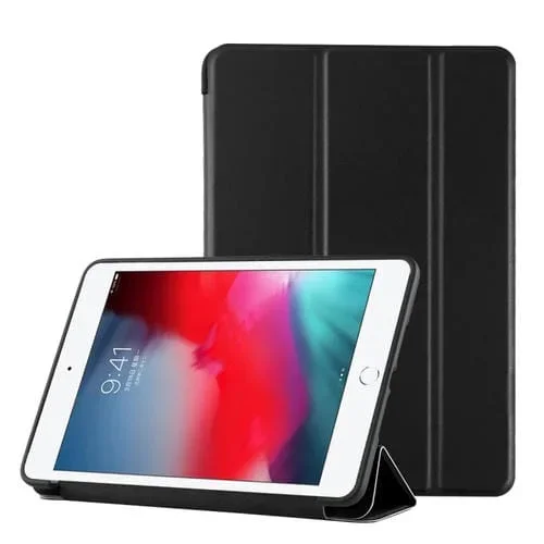 Estuche de Cuero Pu para iPad Mini 2019 con Soporte Tres Pliegues y Smart Sleep (Negro)