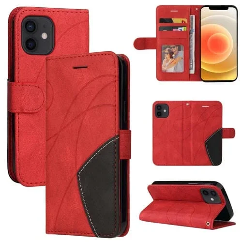 Estuche de Cuero PU para iPhone 13 Mini con Tapa Horizontal, Soporte, Ranuras para Tarjetas y Billetera (Rojo)