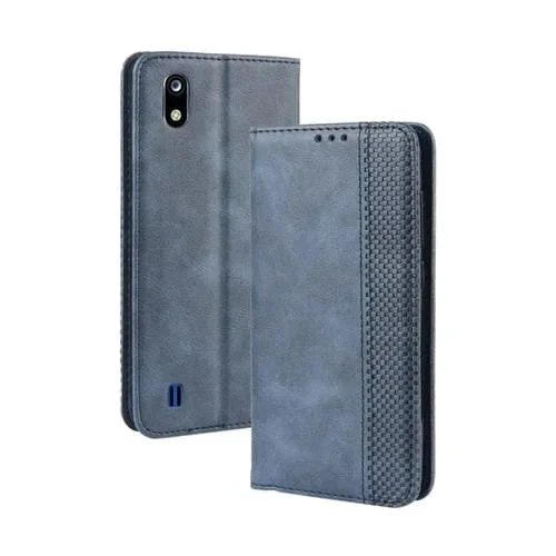 Estuche de Cuero ZTE Blade A7 (2019) Tapa Horizontal Textura Caballo Loco con Hebilla Magnética (Azul)
