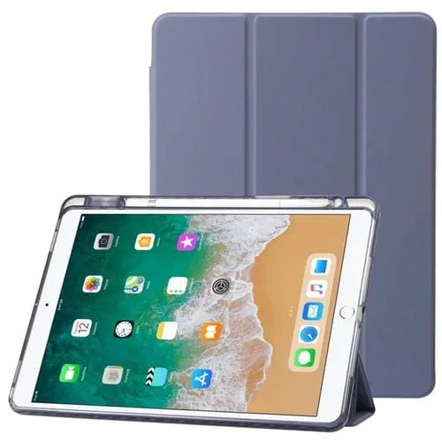 Estuche de Tableta Cuero Acrílico Transparente 3 Pliegues para iPad 10.2 (2019-2021) Pro 10.5 (2017) Air 10.5 (2019) (Púrpura Lavanda)