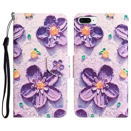 Estuche de Teléfono Cuero iPhone 7 Plus 8 Plus Dibujo Flor Púrpura