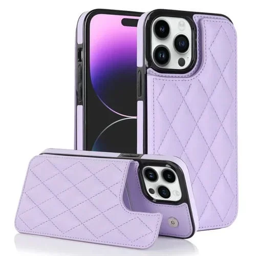Estuche de teléfono iPhone 13 Pro Max Cuero Pu Rombal con doble hebilla (Púrpura)