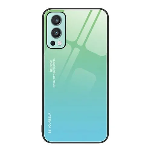 Estuche de Vidrio para OnePlus Nord 2 5G con Color Degradado (Verde a Cian)