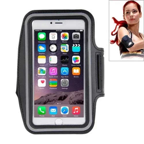 Estuche Deportivo para Brazalete con Orificio para Auriculares y Bolsillo para Llaves para iPhone 6 Plus (Negro)