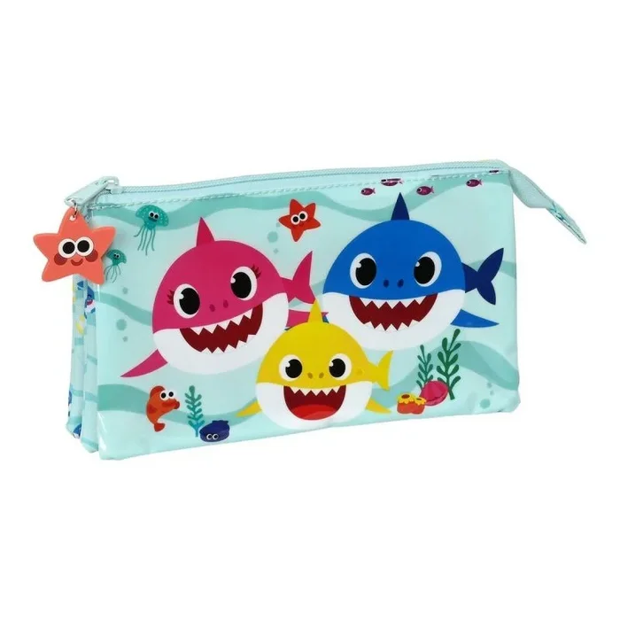 Estuche escolar baby shark beach day amarillo azul claro (22 x 12 x 3 cm)