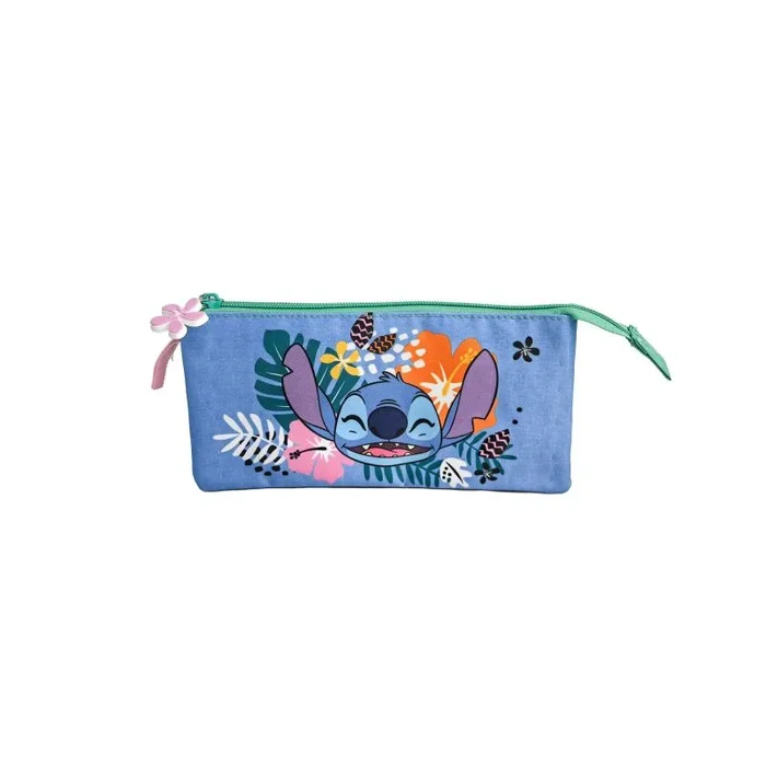 Estuche Escolar Stitch Tropical Triple – Cierre de Cremallera – Interior Totalmente Forrado y Personalizado – Portatodo con 3 Compartimientos – 11,5 X 23,5 X 3CM