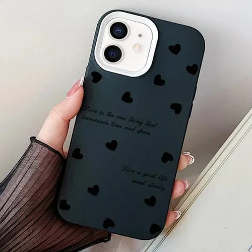 Estuche híbrido para iPhone 12 Mini Love Hearts PC y TPU (Negro)