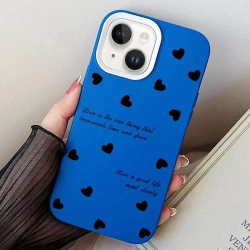 Estuche híbrido para iPhone 13 Love Hearts PC y TPU (Azul)