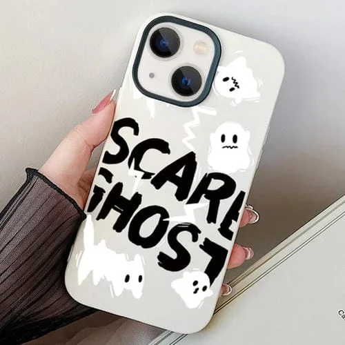 Estuche híbrido para iPhone 13 Mini Scared Ghost PC y TPU (Blanco)