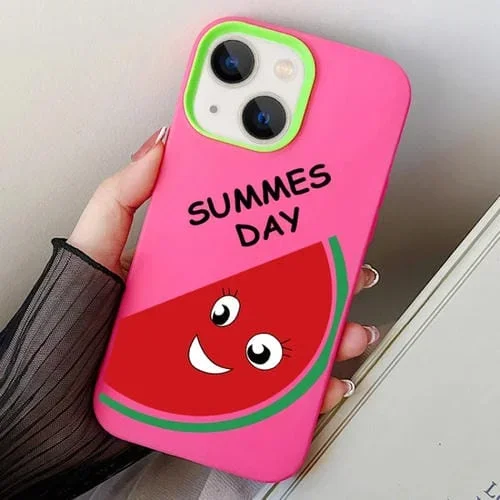 Estuche híbrido para iPhone 14 Plus con TPU y PC Sandía (Rojo Rosa)