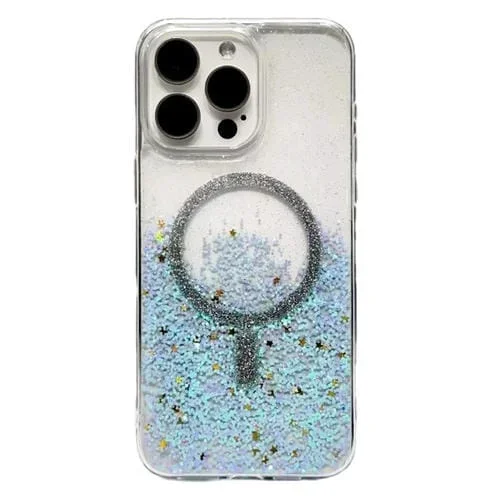 Estuche híbrido para iPhone 14 Pro Max Gradient Glitter Magsafe PC TPU (Azul Degradado)