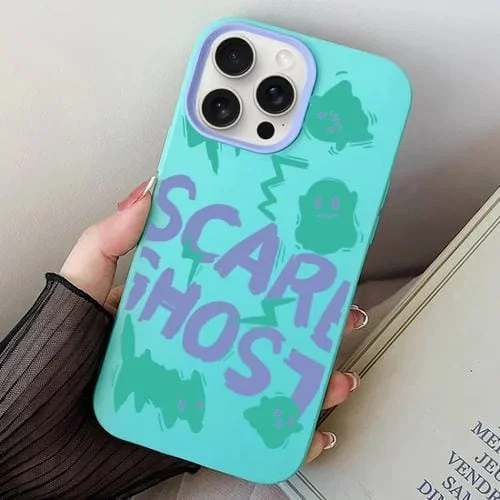Estuche híbrido para iPhone 14 Pro Max Scared Ghost PC y TPU (Cian Cielo)