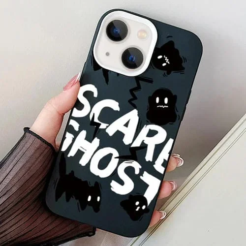Estuche híbrido para iPhone 14 Scared Ghost PC y TPU (Negro)