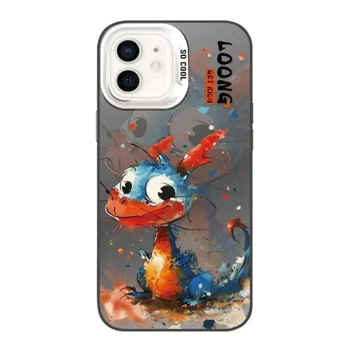 Estuche híbrido para teléfono iPhone 11 Splash-Ink Ai Cute Dragon PC y TPU (Dragón de ojos grandes)