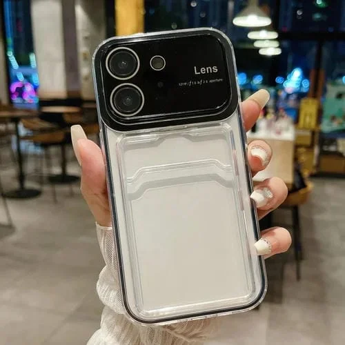 Estuche híbrido para teléfono iPhone 11 TPU con ventana grande para PC y ranura para tarjeta (Negro)