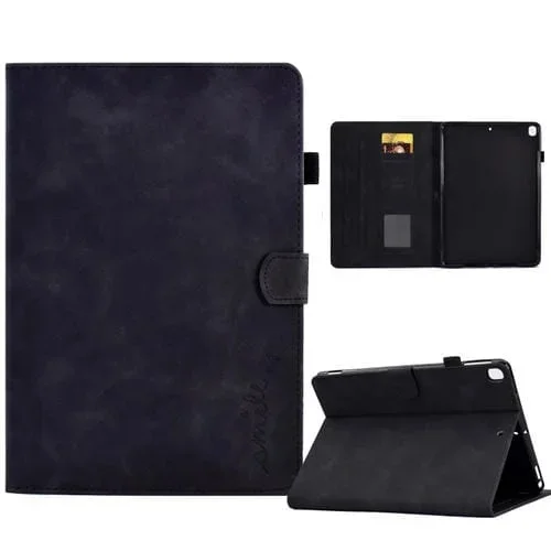 Estuche inteligente de cuero para iPad 10.2 y Air 10.5 2019 con tapa y sonrisa en relieve (Negro)