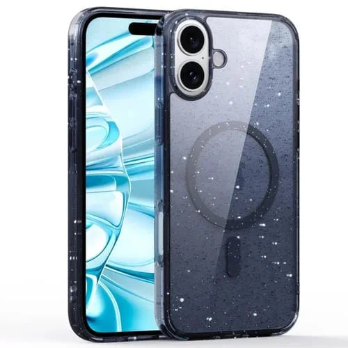 Estuche Magnético Magsafe para iPhone 16 Plus con Purpurina en Polvo (Azul Titanio Transparente)