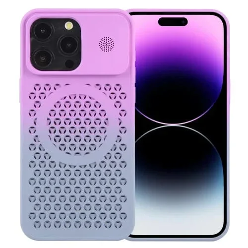Estuche Magnético para iPhone 14 Pro Max con Aromaterapia y Enfriamiento en Forma de Panal (Gris Púrpura)