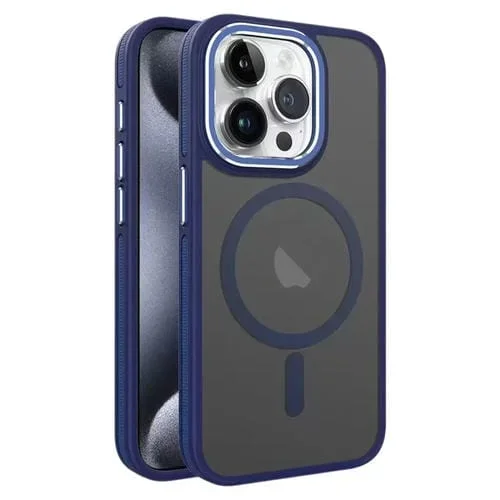 Estuche Magnético para iPhone 15 Pro Max Magsafe Esmerilado de Dos Colores (Azul)